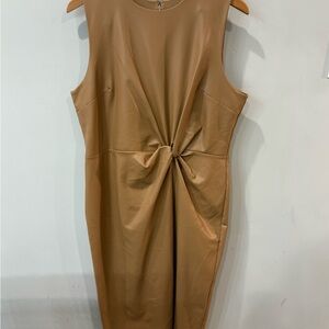 Express Sleeveless Twist-Front Tan Midi Dress with slit size XL